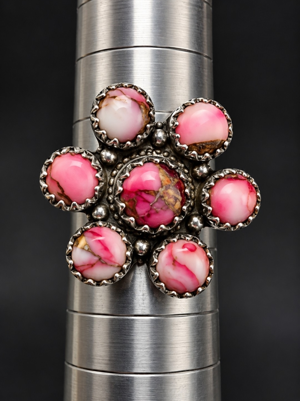 Vintage Pink Dahlia Sterling Ring Size 8